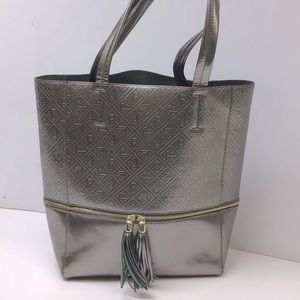 R Pewter Tote Silver Gold Tassel open Bag